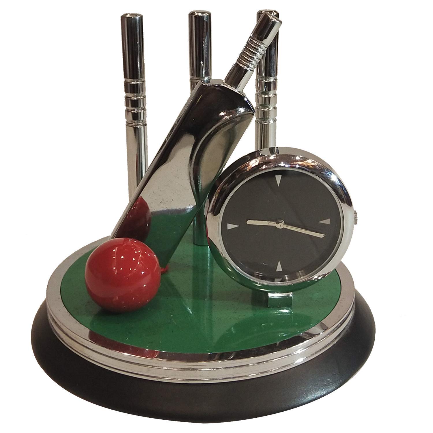 Saugat Traders New Year Gift – Cricket Showpiece Clock for Office Table & Home Birthday Gift for Men & Boys, Cricket Lovers (H 8.5 x L 9 x W 9 cm)